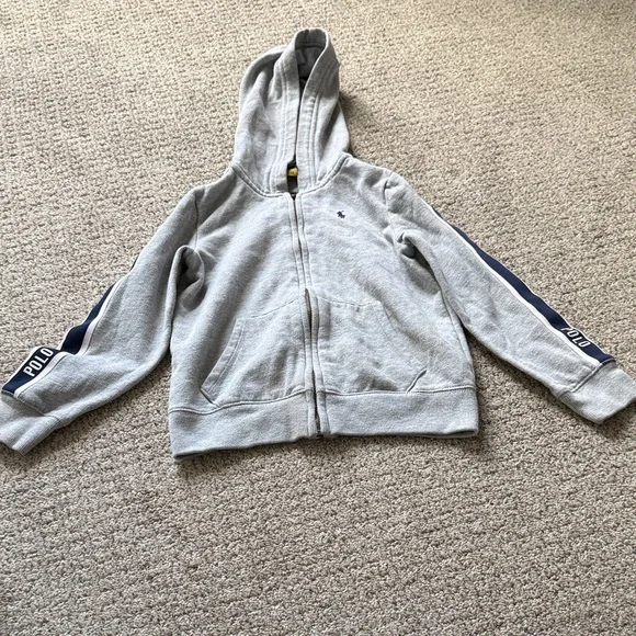 Polo by Ralph Lauren Kids (girls) Light Gray Hoodie with Navy and Pink Accents - Picture 2 of 5